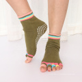 Custom Anti Slip Five Fingers Cotton Toeless Open Toe Women Yoga Pilates Socks